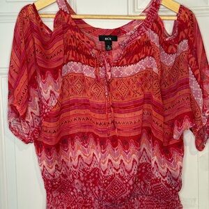 BCX Red Short Sleeve Cut Out Blouse